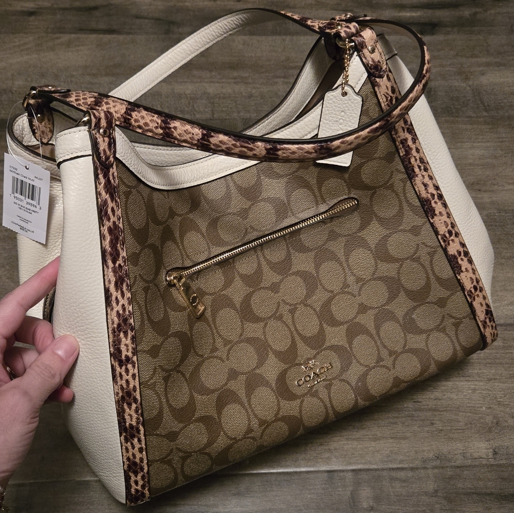 Coach NEW! Kristy Snakeskin Leather Shoulder Bag Signature Cream